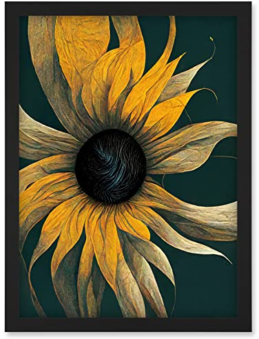 Doppelganger33 LTD Abstract Modern Sunflower Black Yellow Artwork Framed Wall Art Print A4