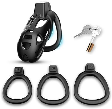 Buntune 3D Harz Keuschheitskäfig Set für Herren mit 3 Penisringe Atmungsaktiver Keuschheitsgürtel SM Penis Bondage Cock Cage Extrem Peniskäfig Sexspielzeug für SM Männer Chastity Cage (M)