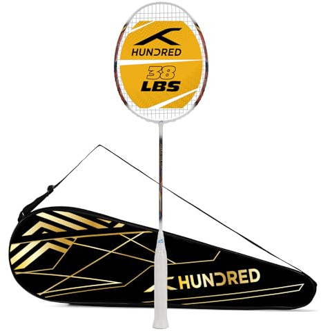 Hundred Atomic-X 38 CTRL Carbon Fibre Strung Badminton Racket mit Full Racket Cover | Für Fortgeschrittene Spieler | 83 Gramm | Maximale Saitenspannung - 38lbs