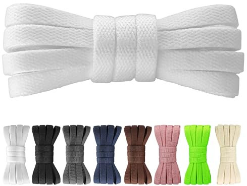 Yusimu Cordones Planos Blanco para Zapatillas Deportivas, 8mm de Ancho, Cómodos y Resistentes, Ideal para Correr o Uso Diario, 100 cm - 3 Pares