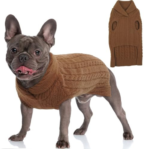Hjumarayan Hundepullover - Hunde Pullover Stricken Hundepullover Kleine Hunde Weich & Warm Hundepulli mit Revers Hunde Pullis für Yorkshire Jack Russell Chihuahua Katze (Braun S)