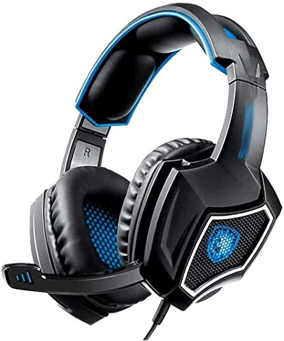 CAFFIA Game Headset,Gaming Over-Ear Headphone, Comfort Earmuffs/Noise Canceling Mic/Light/3D Surround Sound