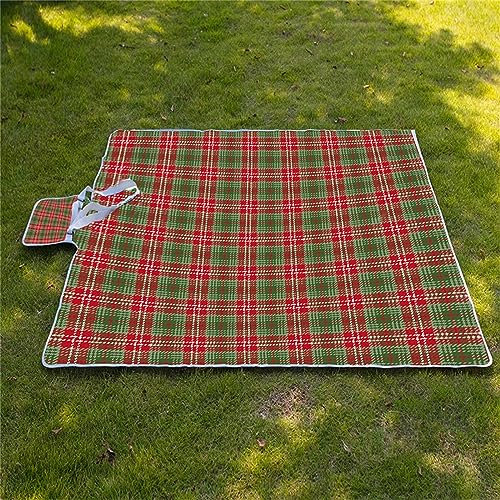 Picknickdecke 200x300cm,XXL Picknickdecke mit Wasserdichter Unterseite,Outdoor Stranddecke Sandfrei,mit Tragegriff Faltbare Picnic Blanket für Camping,Strand,Park,Familie,Konzerte Rot grün kariert