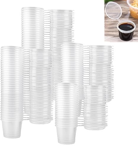 BILDHM 100 Stück Aufbewahrungsdosen mit Deckel 1oz Frischhaltedosen Auslaufsicher Kleine Plastikbehälter Lagerbecher Behälter Saucenbecher für Soßen, Dips, Gewürze, Mikrowellengeeignet - 25ml
