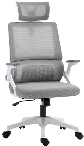 Vinsetto Silla de Oficina de Malla con Función de Basculante Silla de Escritorio Giratoria con Altura Ajustable Reposacabezas Regulable y Reposabrazos Carga 120 kg para Estudio Gris