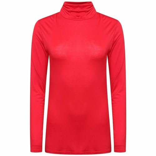 STAR FASHION GLOBAL LTD Ladies Polo Neck Stretch Long Sleeve Womens Plain Top Jumper 8-26 (Red, 14)