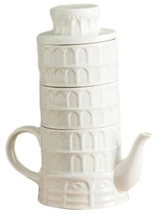 CAPIJIONG Ein Topf zwei Tassen Pizza Schiefer Turm Geschenkbox Set Home Office Keramik Nachmittagstee Kaffeetasse Schiefer Turm von Pisa 1 Topf 2 Tassen Set