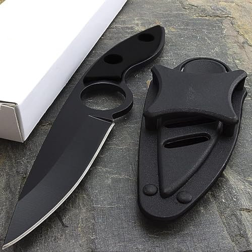Omesio Couteau De Ceinture De Camping En Plein Air, Petit Couteau De Chasse Avec Fourreau En Plastique, Mini EDC, Noir
