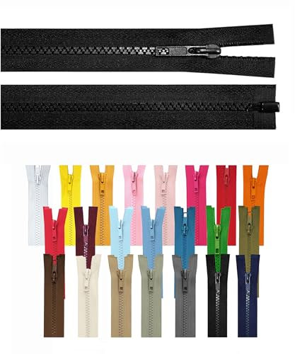 Reißverschluss teilbar Jackenreißverschluss Kunststoff Krampe Zähne grob 5mm Jacken Mantel Taschen Schwarz 35cm