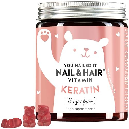 Bears with Benefits - Ositos de goma con queratina - para un cabello sano - Uñas con vitamina C, E, selenio, zinc, cobre y biotina - 400 mg de queratina - 60 piezas