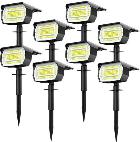 8 Pezzi Luci Solari da Giardino Potenti, 72 LED Faretti Solari a LED da Esterno, Faretto Lampade Solare 3 Livelli di Luminosità, Impermeabile Lampioni Solare da per Cortile, Alberi, Bianco Freddo