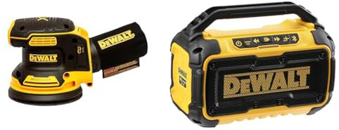 DEWALT DCW210N-XJ Cordless Sander 18V XR Brushless 125mm Bare Unit & DCR011 Bluetooth® Speaker 10.8-54V Li-ion Bare Unit