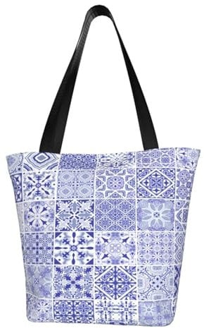 BeNtli Umhängetasche, Canvas Tote Große Tasche Damen Casual Handtasche Wiederverwendbare Einkaufstaschen,Traditionelle verzierte portugiesische dekorative Fliesen Azulejos-Fliesen-Vintage