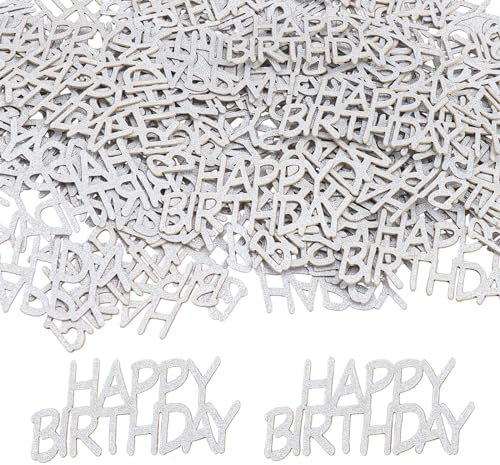GoldRock Happy Birthday Konfetti Geburtstag Groß 4,9×2,4cm, 100 Stk Tischdeko Geburtstag Silber, Streudeko Geburtstag Frau Mann, Glitzer Confetti für Geburtstagsdeko, Luftschlangen Happy Birthday Deko