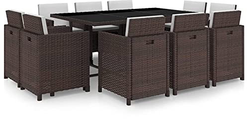 SECOLI Rattan Essgruppe, 10 Personen, Gartenmöbel, Braun, Garten Sitzgruppe, Sitzgarnitur mit Auflagen, Gartengarnitur, Balkonmöbel Set