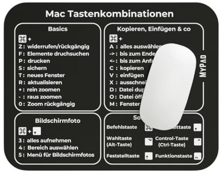 MyPad Mauspad Mousepad Mac Tastenkombinationen Shortcuts Deutsch 24 x 20 cm - rutschfest - Tastenkürzel Übersicht Shortcuts - hochwertiges Polyester - Schwarz mit weißer Schrift