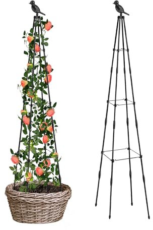 MYMULIKE Garden Obelisk, 120cm Garden Metal Trellis For Climbing Plants Outdoor, Plant Support Frame For Rose, Sweet Pea, Tomato, Fruit & Flower, Rose, Potted Plants