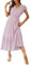 Awemeal Kleid Damen Sommer Elegant V-Ausschnitt Kurzarm Lang Sommerkleid Boho Blumenkleid mit Gürtel Rüschen Saum Wickelkleid Strandkleid A Linie Fließend Maxikleid （M, Rosa）
