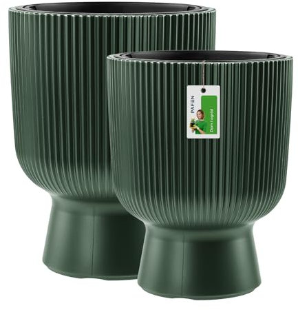 PAFEN Kunststoff Blumentöpfe auf einem Bein - Set 2 Großen 30 cm und 36 cm - Elegant Blumenkübel Übertopf Pflanztopf Pflanzkübel Für Innen Und Balkon Garten Pflanze | Flaschengrün