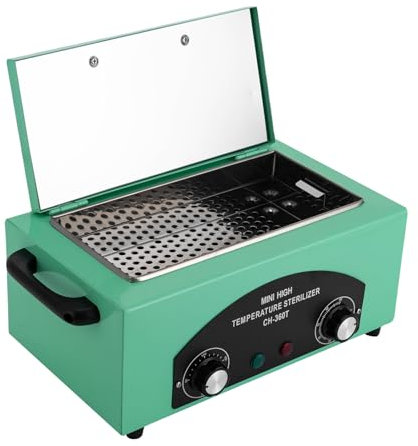 300W Sterilisateur Materiel Onglerie Stérilisateur à Haute Température Armoire de Stérilisateur Haute Température Avec Bouton,Indicateur Lumineux,Convient Magasins de Beauté,Cuisines, Salons (Vert)
