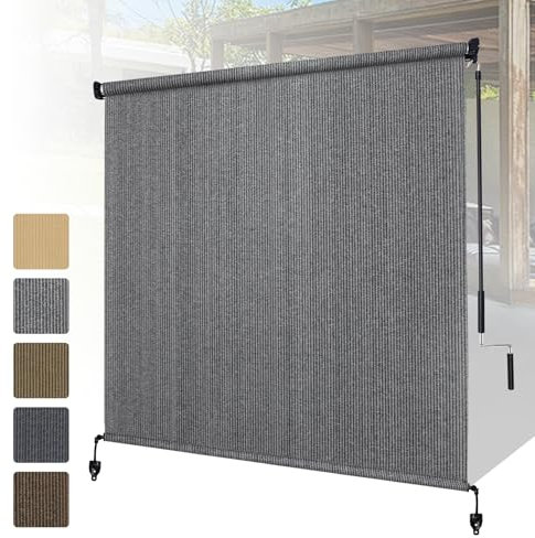 Shade&Beyond Outdoor Roller Shades 8' W x 8' H Cordless Patio Roll Up Blinds 90% UV Protection Exterior Shade Cloth Roll for Porch Gazebo Pergola Balcony Backyard, Gray