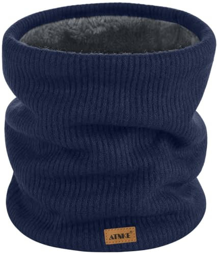 ATNKE Winter Warm Halsschlauch Verdicken Sie Winddichte Schals Staub Gesichts Maske Ski Doppel Lagen Fleece Gefüttert Strick Schal Geschenke für Männer und Frauen/Light Navy Blue