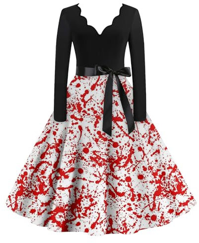 Générique Deguisement Vampire Femme Imprimé Dentelle Manches Élégant Robe Manche Longue Vente Flash du Jour Et Soldes Robe Personnalisable Robe Longue Vintage Deguisement Noël Vêtements Or Rose 4XL