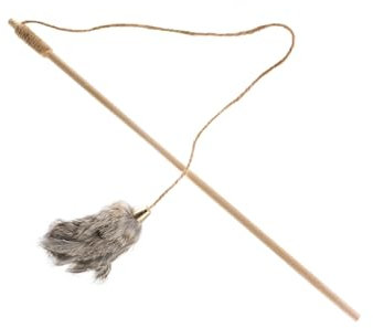 Premium Spielangel mit Fransen aus echtem Hasenfell und Holzstab – Ideal für interaktive Spieleinheiten & körperliche sowie geistige Stimulation (Grau)