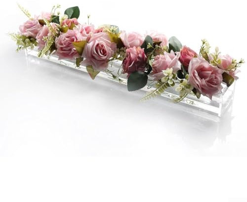 Centro de mesa rectangular floral, florero moderno de acrílico, jarrones transparentes de acrílico, jarrón transparente ectangular, para mesa de comedor, para boda en casa