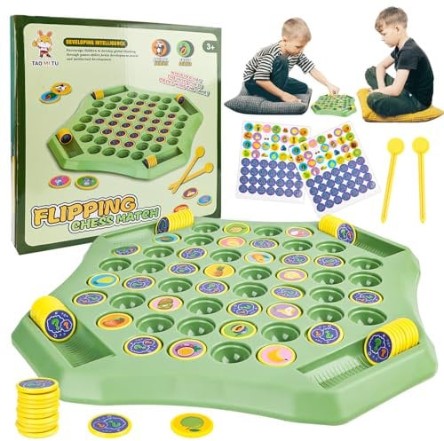 AKONE Flip Chess Memory, 2–4 Spieler Memory Flip Schachspiel, Flip Board Matching Spiel für Kinder, Flip Schach Memoryspiel, Montessori Spielzeug, Family Brettspiele, Gedächtnis Schach Lernspielzeug