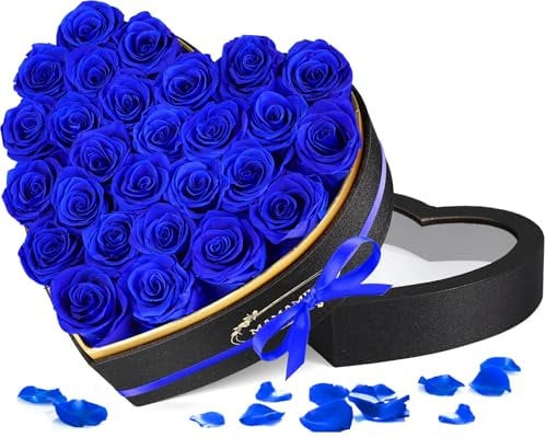 27 Ewige Rosen in Herzform Box - Infinity Blaue Rose, Konservierte Echt Blume, Besondere Rose Geschenk für Sie Frauen Mama Freundin, zum Valentinstag Geburtstag Muttertag Jahrestag