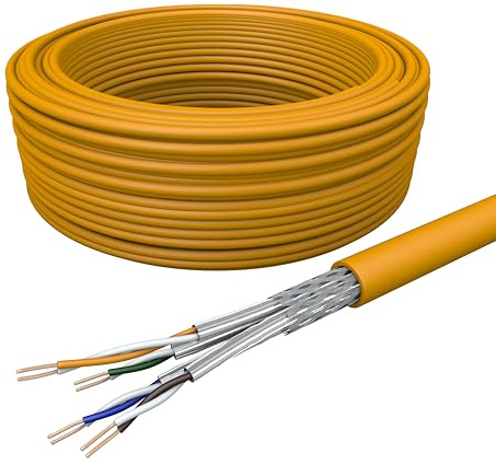 Draka Netzwerkkabel Verlegekabel LAN 100m Cat 7 A S/FTP PiMF LSZH Halogenfrei AWG 22/1 Installationskabel Datenkabel PoE 100% Kupfer UC1500 HS22 GHMT PVP Zertifiziert Made in EU 10Gbit/s Melonengelb