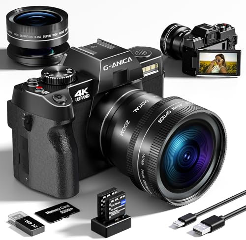 4K Digital Cameras for Photography,48MP/60FPS Video Camera for Vlogging, WiFi & App Control Vlogging Camera for YouTube, Small Camera with 32GB TF Card.Wide-Angle & Macro Lens