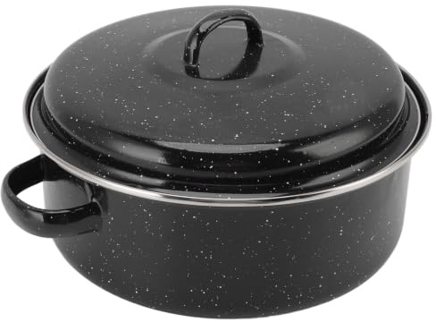 Small Roasting Pan with Lid, Roaster Pan with Lid Roasting Pan with Lid Non Stick BBQ Black Enamel Speckled Finish for Roasted Sweet Potatoes Chestnuts (Iron Cover 26cm)