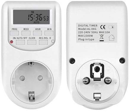 Jadeshay Prise Programmable Digitale, Prise Minuteur Minuterie Numérique Programmable 24 Heures/Semaine avec 16 Programmes de Groupe, AC 230V 10A 2300W