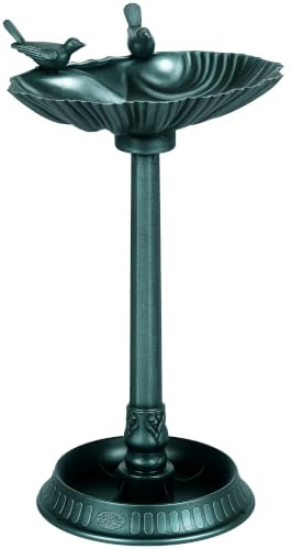 Outsunny 81cm Tall Bird Bath with 2 Decorative Birds, Green | Vintage Style, Flower Planter Base, Bird Bath Bowl, for Garden