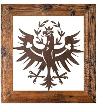 Werkstück Tiroler Adler im Altholzrahmen klein