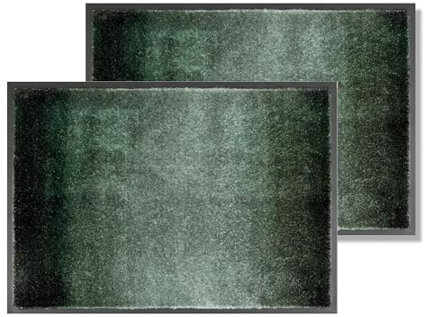 Rutschfeste Türmatte waschbar Innen - Verlauf waldgrün 2er Set 67 x 100 cm | Strapazierfähig Fußmatte Innenbereich Schmutzfangmatte pflegeleicht Sauberlaufmatte robust Fussmatte Eingangsbereich Haustür