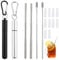 Travel Straw, 2 Pcs Collapsible Metal Straws with Keyring Includes Case and Cleaning Brush and 10 Compact Silicone Tips, Reusable Drinking Straws for Traveling Home and Office