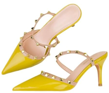 Stiletto Stiletto High Heels, 7.5CM Damen Pumps Spitz Party High Heels Sexy Basic Schuhe Damen Geschlossen Abendschuhe Obermaterial Aus Leder Nietenverzierung