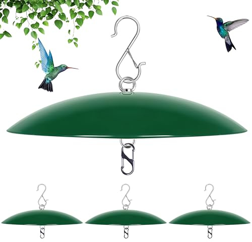 andergi Vogelfutterstation, Regenschutz, Vogelhaus, Kuppel, Kolibri-Futterschutz, Eichhörnchensicher für Schäferhaken im Freien, 33 cm, Grün, 4 Stück