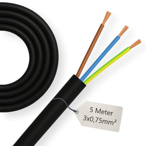 5m Anschlusskabel Schwarz H03VV-F 3x0,75mm² – PVC Schlauchleitung 3G | Leuchtenkabel, Lampenkabel, Stromkabel, flexibel & rund | Elektrokabel für Lampen & Geräte (schwarz)