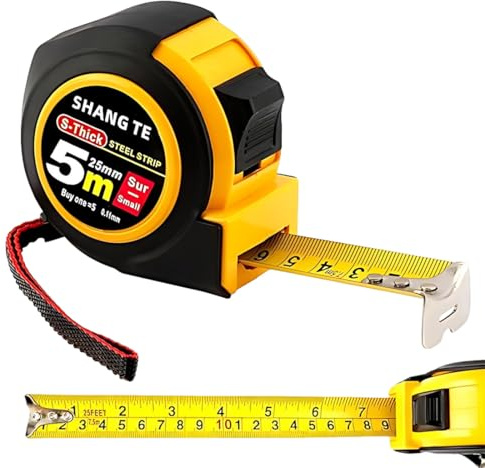 JUGUTA Metro A Nastro Flessometro 5 Metri Professionale Robusto Con Rivestimento In Gomma Antishock, Metrica Inglese Flessometro, Compatto Resistente, Facile Da Riporre, Per Misurazioni In Diversi Con