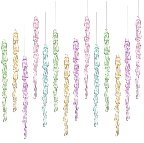 Motionchic 25 Pcs Pastel Candy Christmas Ornaments 5.25‘' Pastel Icicle Decoration for Christmas Tree Candy Crystal Tree Hanging Decor Land Party Supply Acrylic Clear Drop for Xmas Winter Decoration