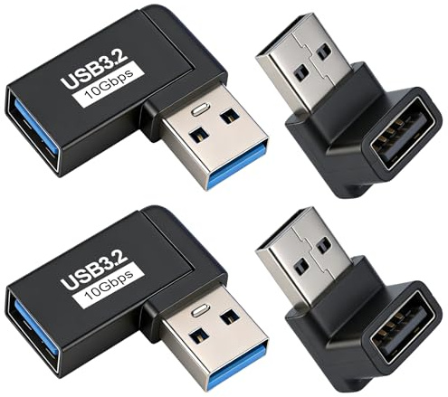 Leikedun 4 Stück USB Winkelstecker, 90 Grad USB 3.2 Adapter 10Gbps, USB-A Stecker auf Buchse Winkel Adapter Konverterverlängerung für PC, Laptop, Powerbank und die meisten USB-Geräte