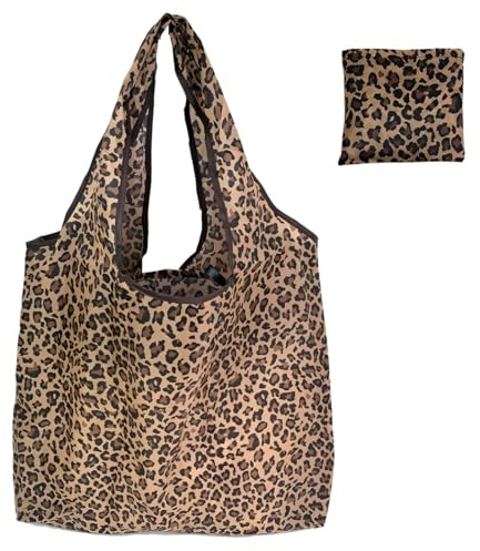 LAKPYN 1 Stück Einkaufstasche Faltbar Groß, Einkaufsbeutel Stoff Wiederverwendbare, Mehrwegtasche Umweltfreundlich Faltbare Tasche Leichte Schnelltrocknend für Einkauf Reise Ausflug（Leopardenmuster）