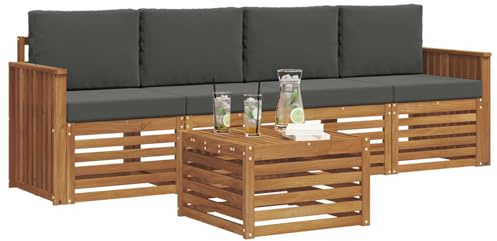 vidaXL Sofagarnituren 5 pcs Natur und Anthrazit Massivholz Akazie, Moderne, langlebige Garten-Sofagarnitur, sectionale Möbel für Patio, Terrasse, entspannte Sitzgelegenheit