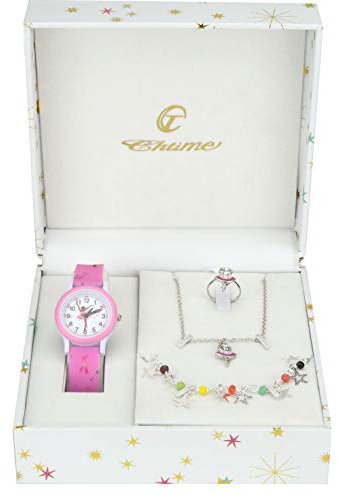 Coffret cadeau Montre Fille Rose - Parure de Bijoux Danseuse - Collier-Bague- Bracelet