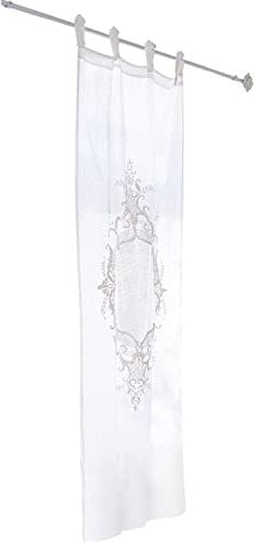 Loberon Gardine Leia, mit Ornament-Stickerei, Romantisches Vintage-Flair, dekorative Bindebänder zur Anbringung, Fensterdekoration, Sichtschutz, Vorhang, Leinen, Creme