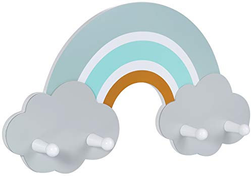 Kindsgut Porte-manteau arc-en-ciel pour bébés et petits enfants en bois, porte-manteau de qualité avec 4 crochets, design simple et couleurs discrètes, pour l'entrée ou la chambre d'enfant, Finn